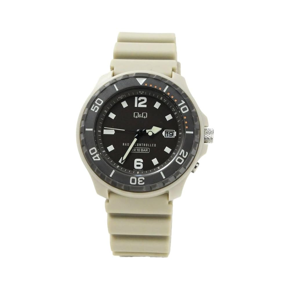 Citizen QQ Analog Solar Radio-Controlled Watch Waterproof Date Men s Beige with Urethane Band