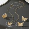 Three-piece stainless steel butterfly jewelry set vintage hollow gold jewelry necklace earrings ring