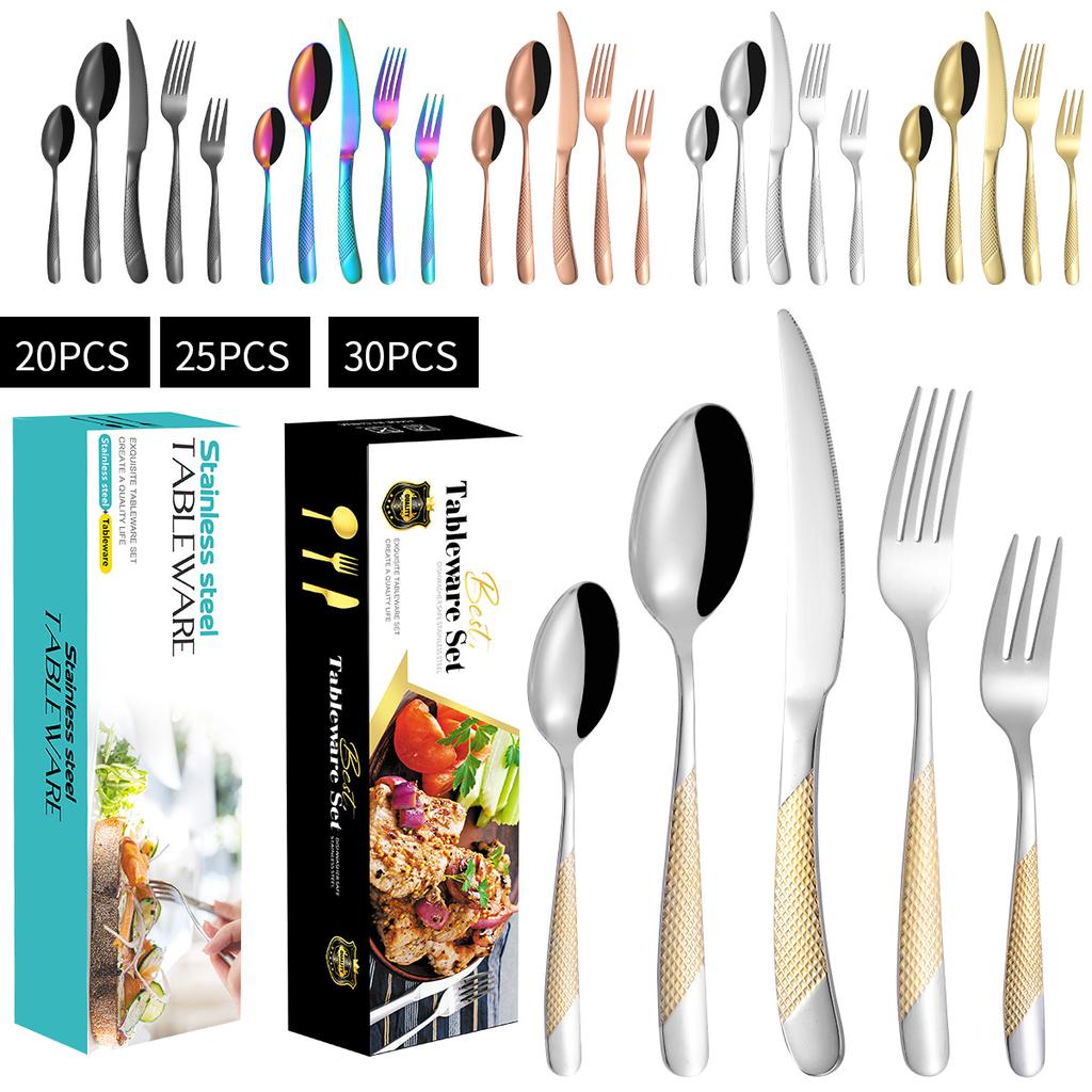 Stainless Steel Tableware Suit Steak Knife, Fork and Spoon 20/30 Pieces Suit Five Main Pieces Tableware