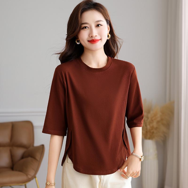 Simple Round Neck Short Sleeved Women's Summer Base T-shirt