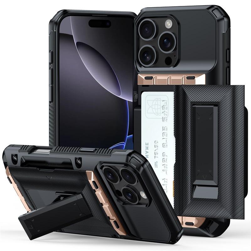 Cross-border Apple 13 Mobile Phone Case 16Pro Side Sliding with Bracket Card Advanced Feeling Iphone15 Hard Shell 4