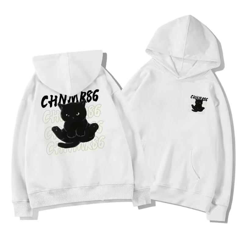Men's Cat Print Velvet Hoodie - New Style Autumn/Winter Loose Pullover
