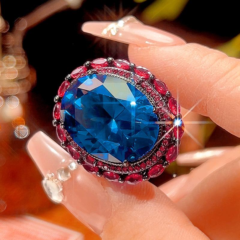 

Autumn And Winter Jewelry Copper Bottom Gold-Plated Simulation Blue Spinel Black Gold Retro Temperament Set 15 * 20