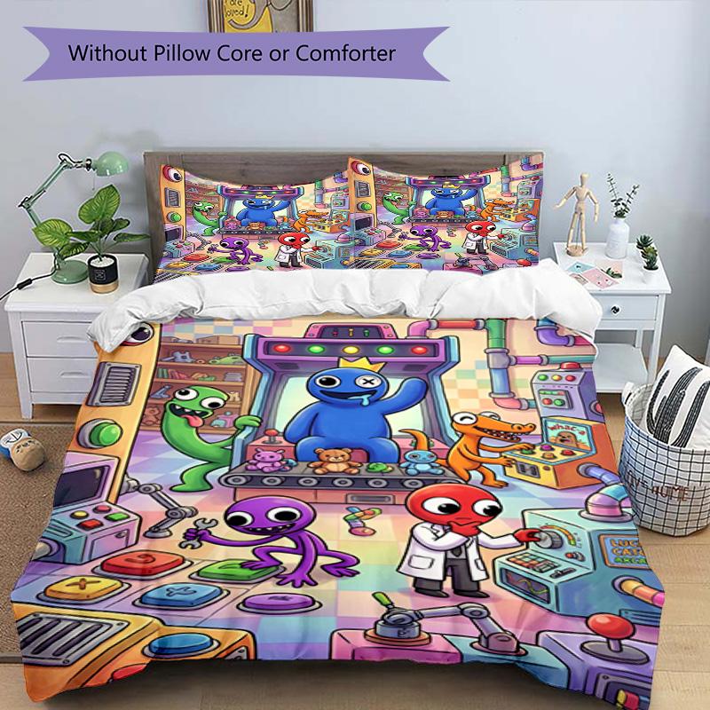 3-teiliges Bettbezug-Set (1 * Bettbezug + 2 * Kissenbezug, ohne Kern), Spiel Rainbow Friends Druck Bettwäsche-Set, Schlafzimmer-Dekoration, Ganzjahres, Geburtstagsgeschenk