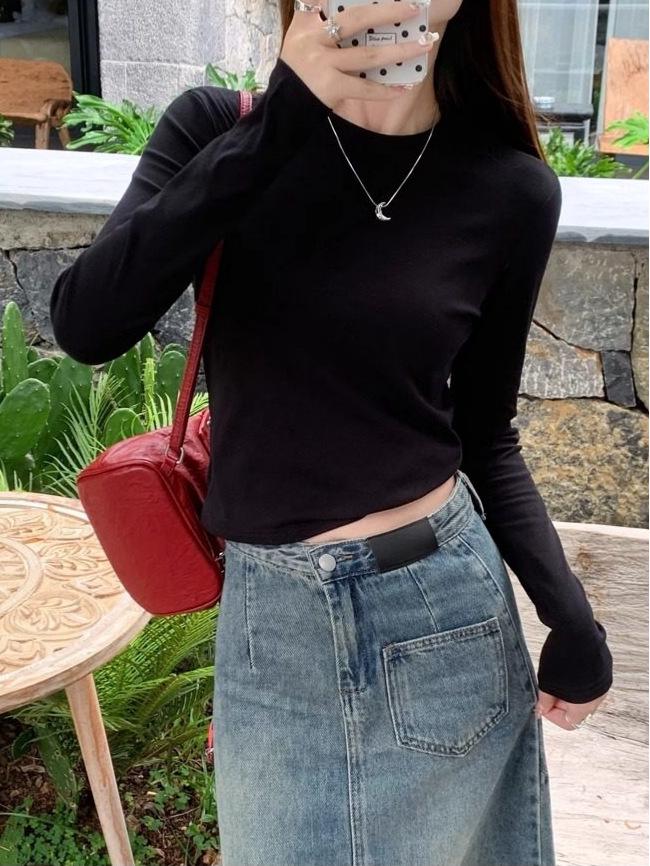 Women's Long Sleeve Slim Fit Red T-Shirt - Stylish Spring/Autumn Base Layer 2025