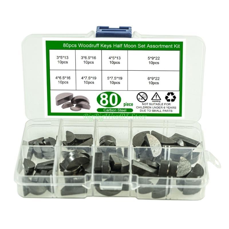 

24TE Strong Woodruff Key Assortment 80Pcs Resistant Machine Component Key Easy to Carry for Rotating Shafts & Gears CN