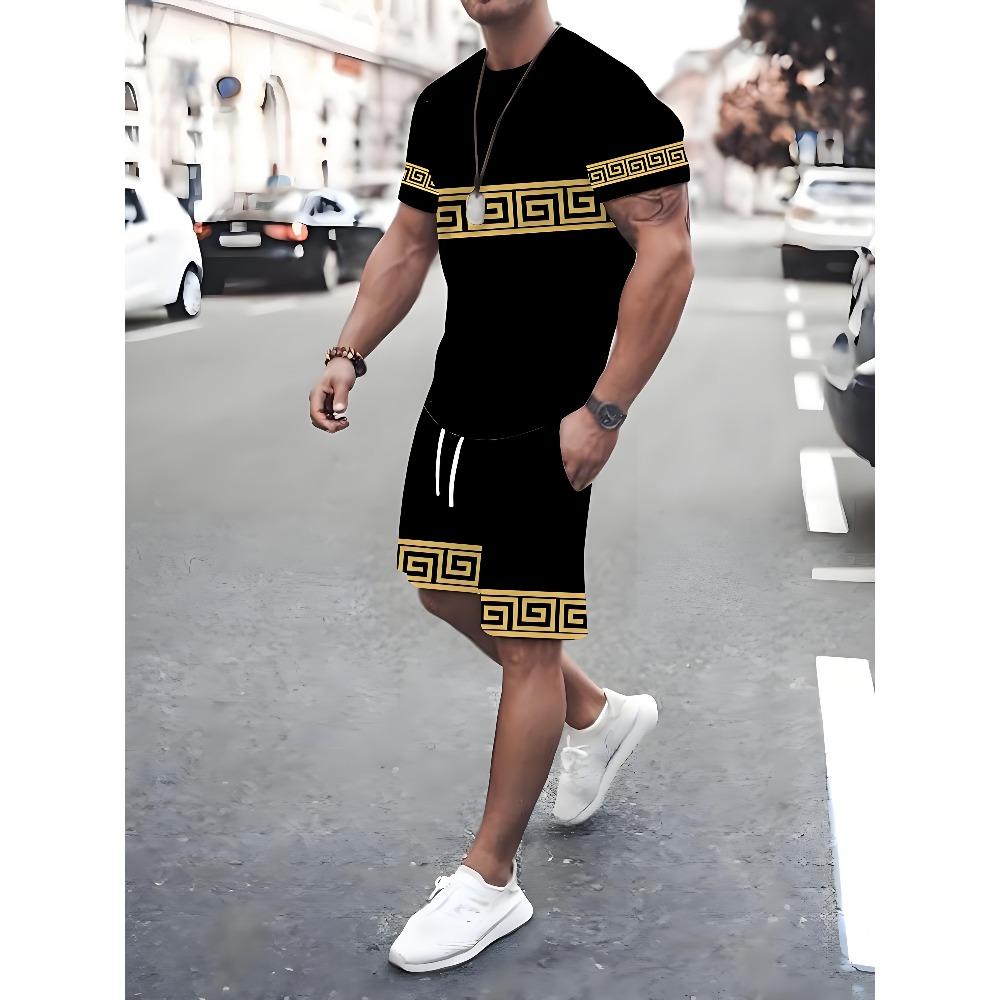 Neues Herren-T-Shirt und Shorts Set in Übergröße Sommer Lässig Täglich Herren Kurzarm Oberteil Urbane Streetwear Herren Mode T-Shirt Shorts