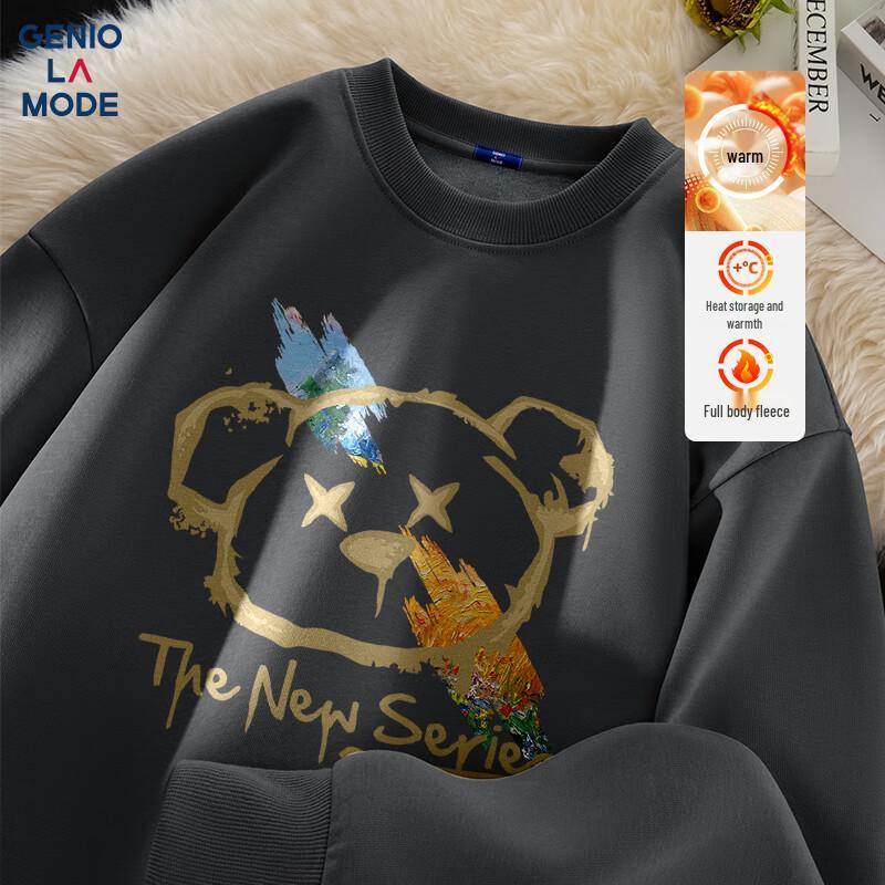 GENIOLAMODE Herren Locker Geschnittenes Fleecefutter Grafik-Sweatshirt