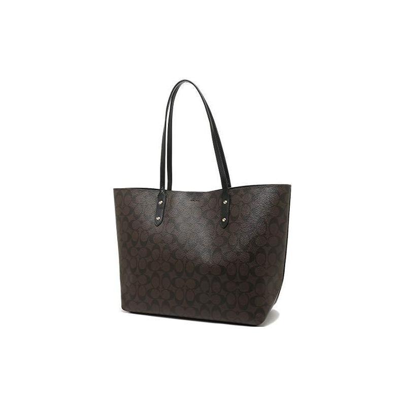 Coach Bolsa Tote Town em Lona Revestida com Couro Liso, Bolsa de Compras, Bolsa de Mão, Bolsa de Ombro Feminina Marrom Escuro 76636-IMAA8