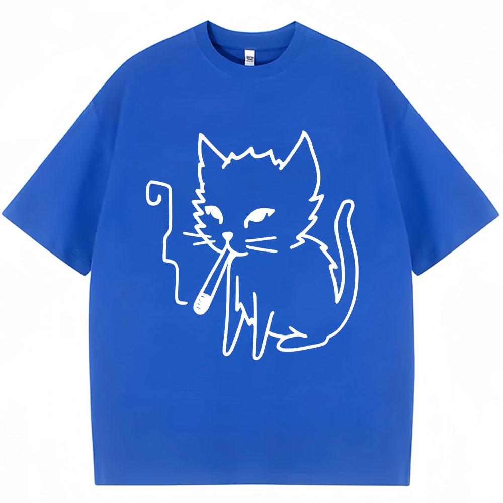 Funny Smoking Cat Meme Graphic Tshirt Unisex Women Fashion Y2k Humor Short Sleeve Oversized Cozy Cotton Casual T Shirts Streetwear