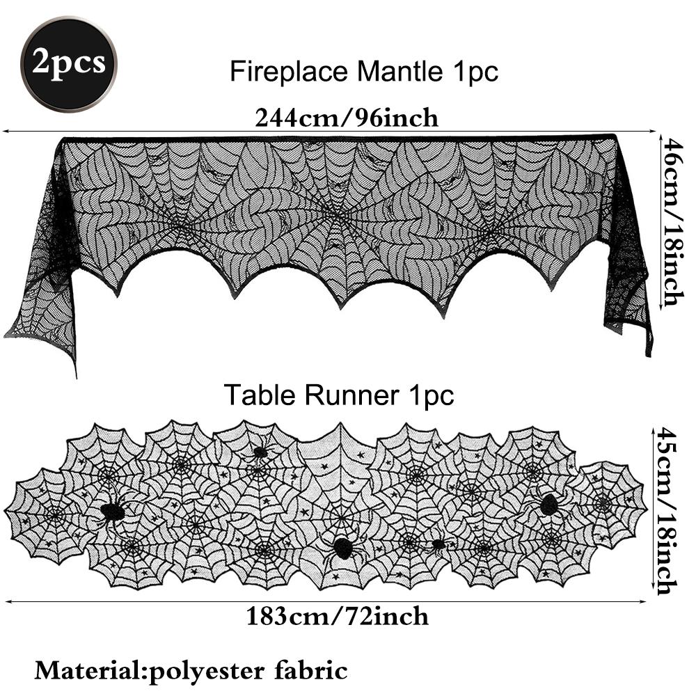 Halloween Black Lace Spider Web Table Runner Fireplace Mantel Scarf Cover Cobweb Tablecloth Scary Event Party Decorations Supply