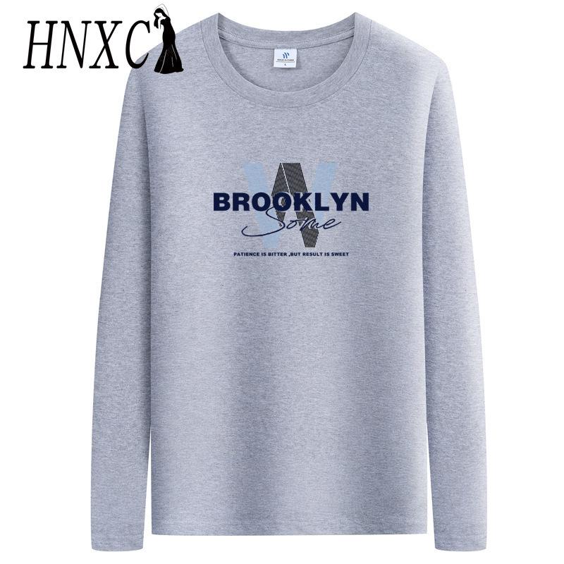 HNXC Baumwoll-Langarm-T-Shirt Herrenmode Lockeres Mitfühlendes Shirt