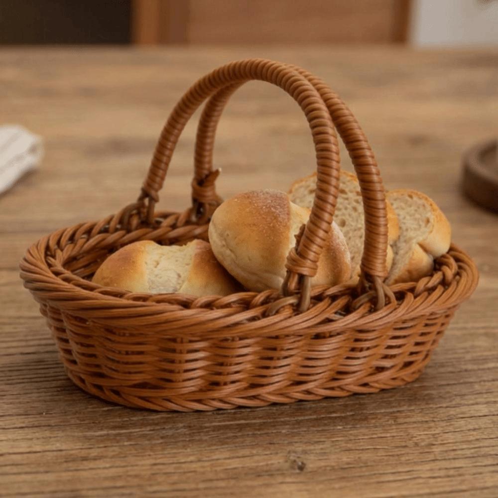 Household Bread Container Portable Faux Wicker Tray Fruit Storage Baskets  Restaurant Use