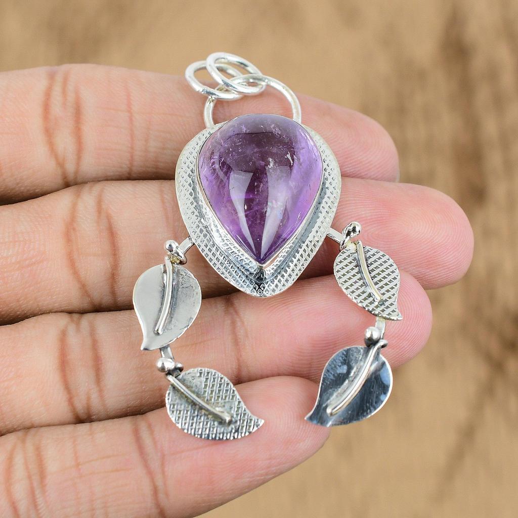 Sterling Silver African Amethyst Gemstone Sister February Birth Pendant Jewelry