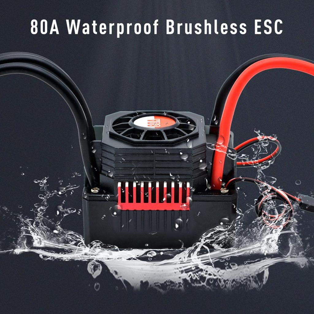 SURPASSHOBBY 80A Waterproof Brushless ESC with XT60 Plug for 1/0 1/8 RC Car
