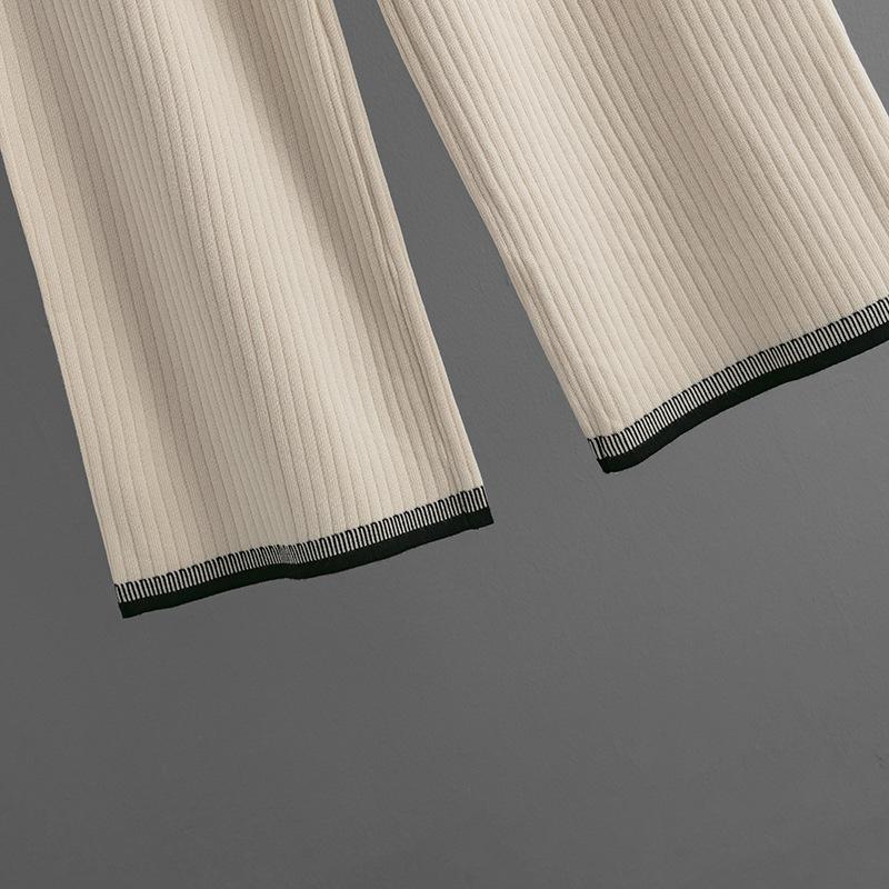 Høst Vinter Lazy Wind Løs O-hals Genser Dress Dame Ensfarget Langermet Strikk Bred Ben Bukser Kontrastfarge Todelt sett