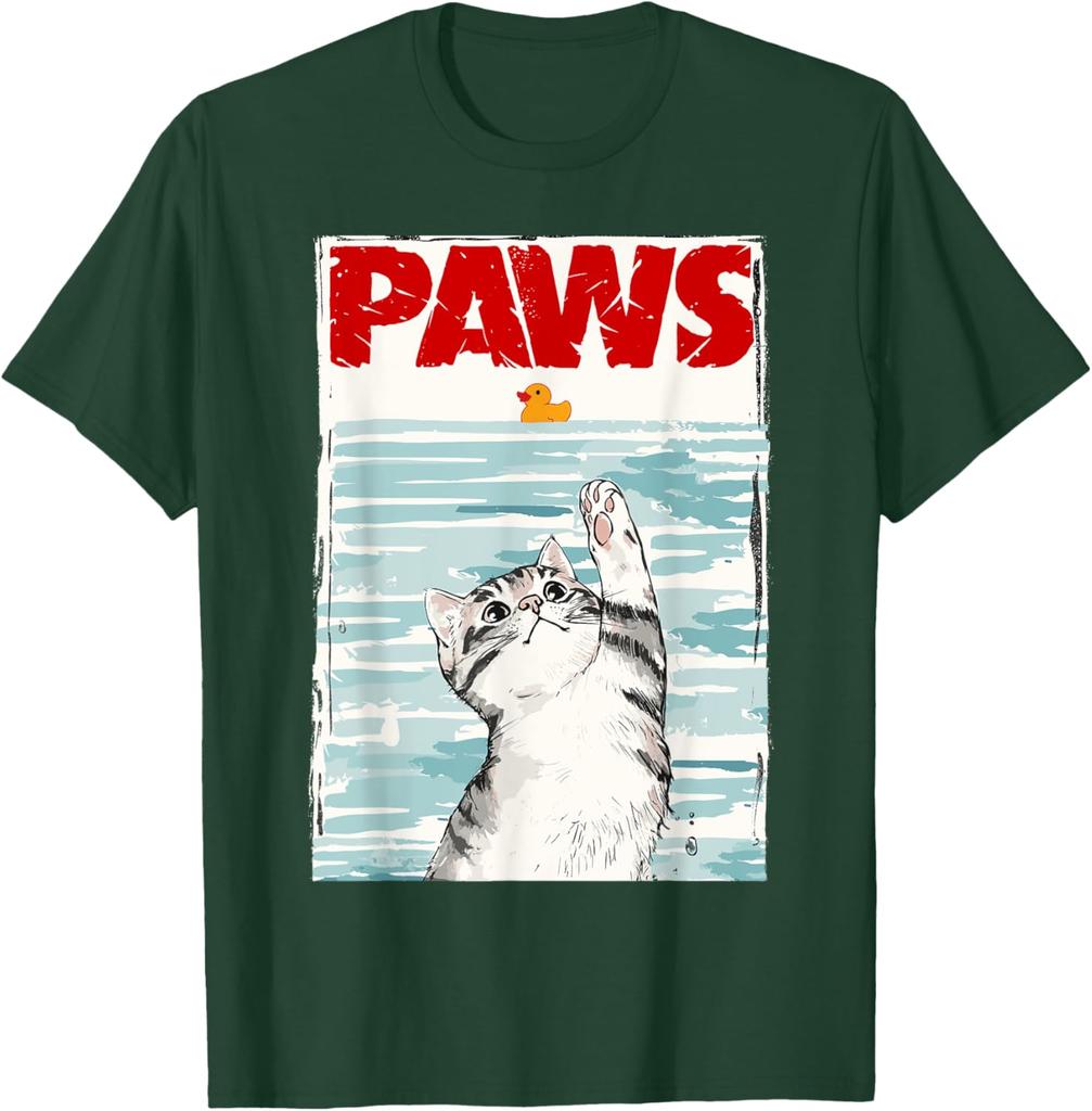 Paws Jaws Parody Cat Rubber Duck Graphic TShirt Men Women Casual Cotton Tee