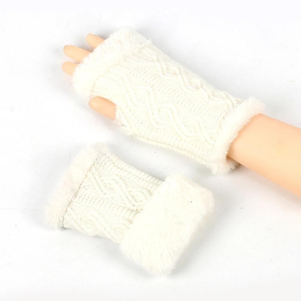 Women's Short Sleeve Winter Fluffy Gloves Soft Warm Half-Finger Knitted Elastic Sleeve Covers  for Cold Weather Fingerless Glove
