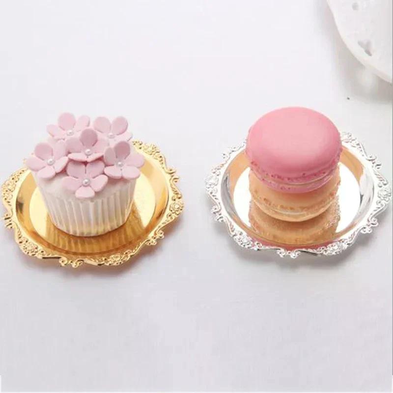 Bandeja de ferro dourada prateada Prato brilhante para decoração Enfeites Buffet Bolo de frutas Suprimentos para festas Sobremesa Diversos Pratos de armazenamento