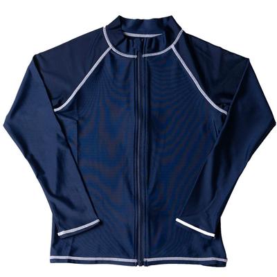 Laqua Kids' School Swimsuit, Rash Guard, Solid Color, for Girls and Boys, Navy Blue with White Stitching, GN-5901, 140cm
