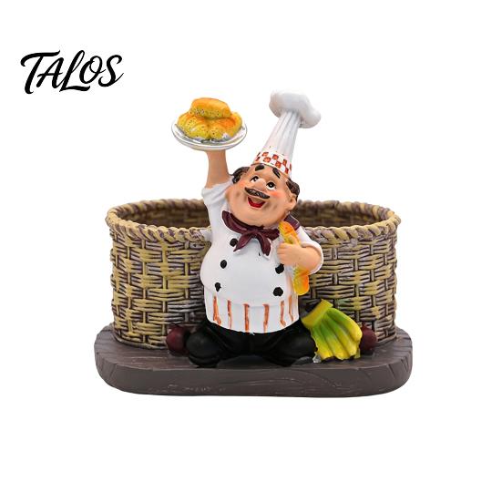 Talos Salt And Pepper Shakers Set, Decorative Resin Chef Statue Spice Organizer, Glass Seasoning Holder for Kitchen Dining Centerpiece