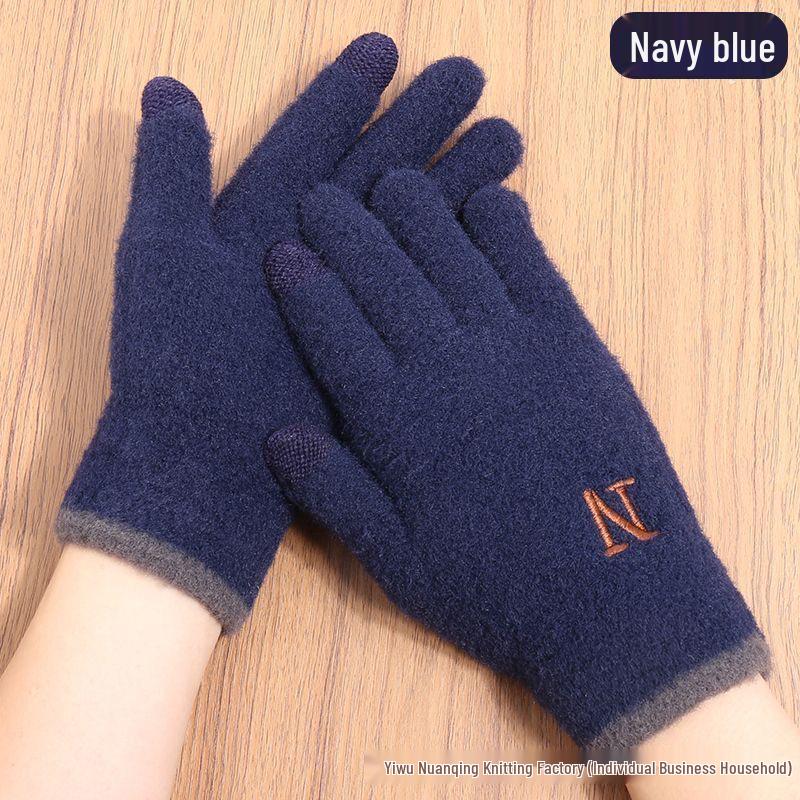 

Мужские зимние перчатки с сенсорным экраном, ветрозащитные, толстой вязки, шерстяные, с вельветовой подкладкой для велоспорта.