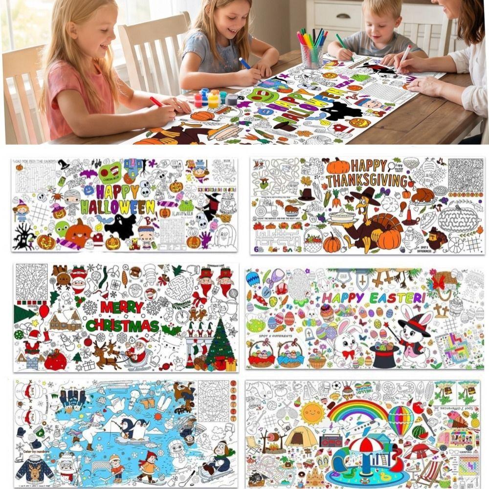 Multi Theme Halloween Christmas Thanksgiving Graffiti Tablecloth Handmade Large Drawing Mat Gift