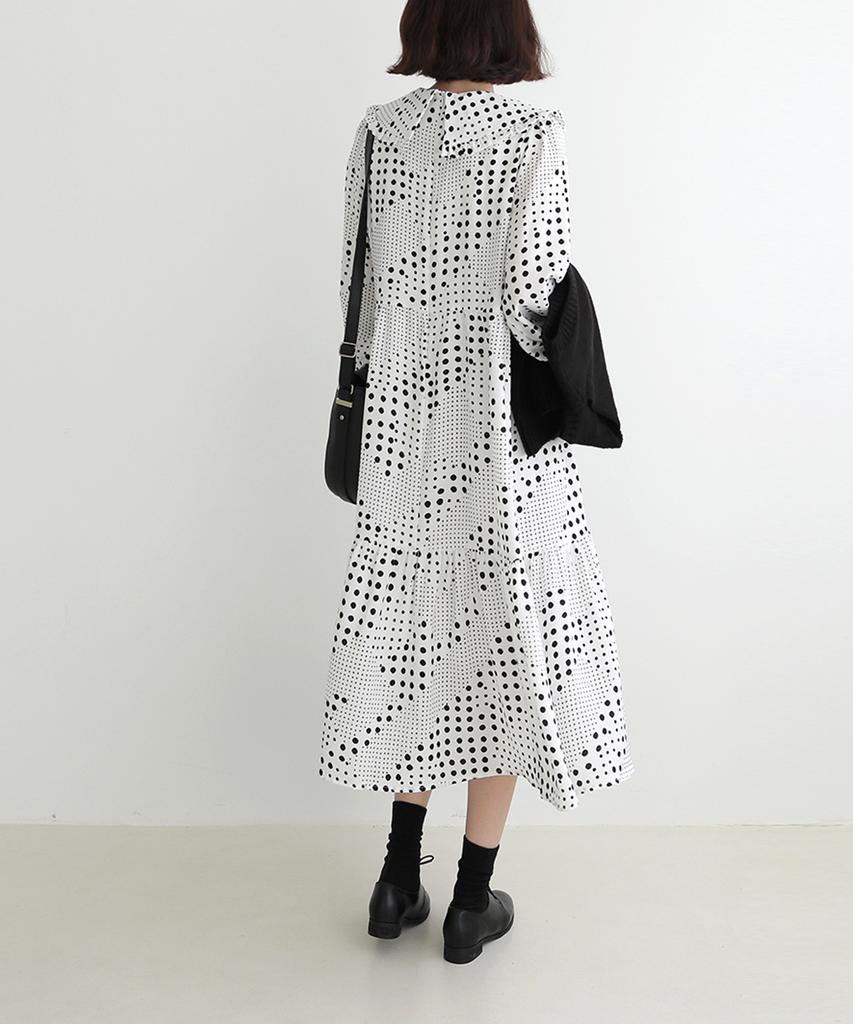 Ppaeppae Sailor Frill Collar Dot Long Dress