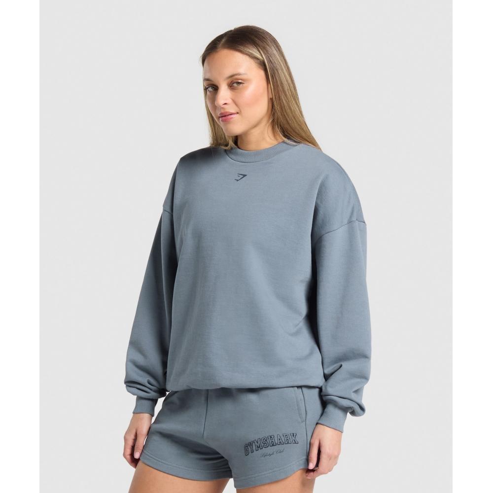 Gymshark Campus Classics Graphic Sweatshirt Iron Blue B2b1z Uctm