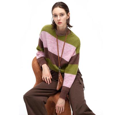 Women's Loose Fit Color Block Striped Knit Pullover