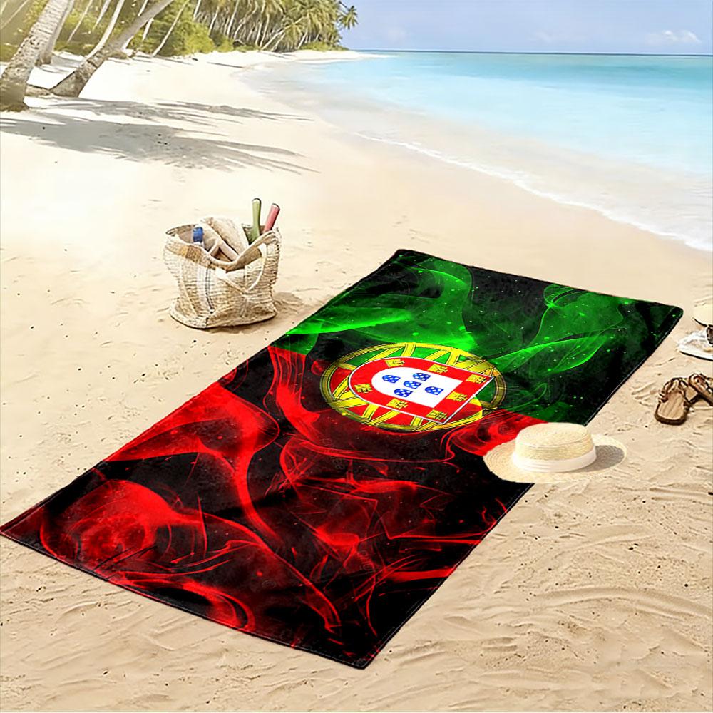 Giant Beach Towel with Portugal Flag and Crest Print, Quick Dry Microfiber, Soft Absorbent, for Beach Pool Travel Fan