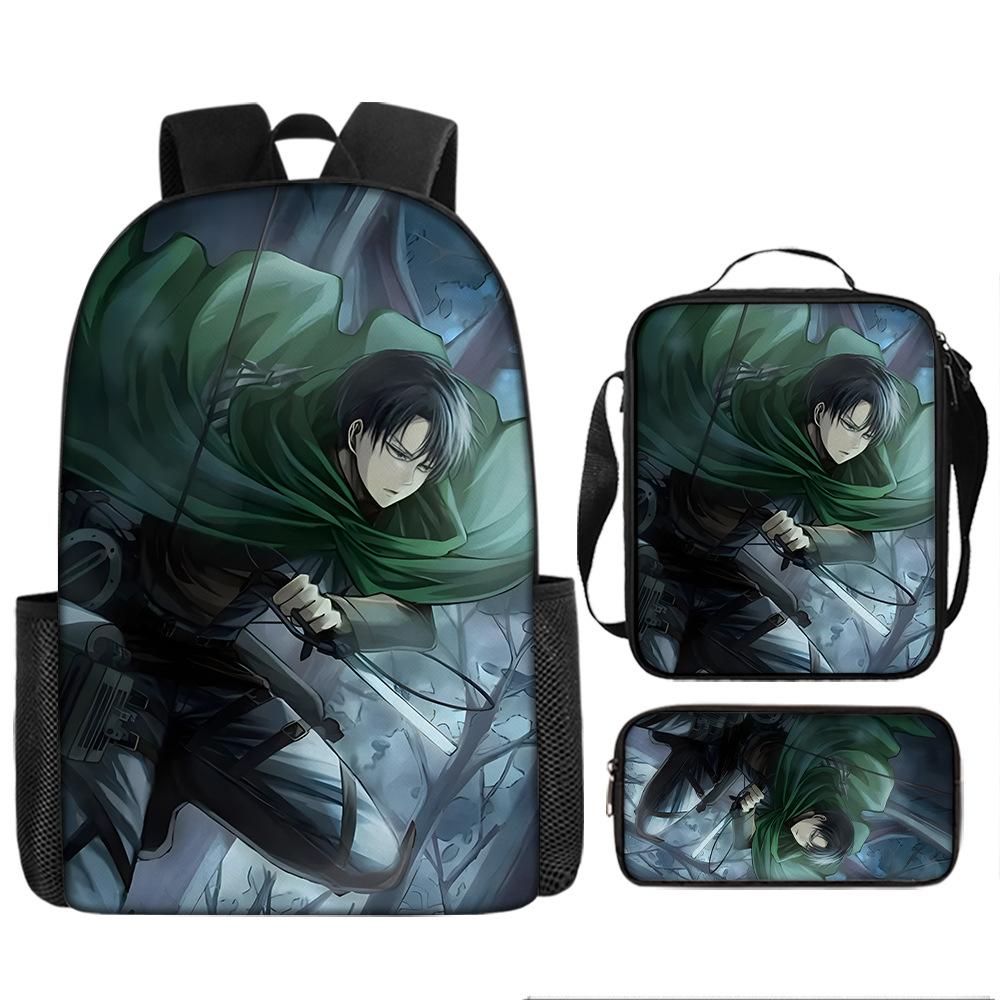 Attack Giant School Bag Anime Men's and Women's Backpacks Student Large Capacity Outdoor Leisure Travel Bag Three-piece Set
