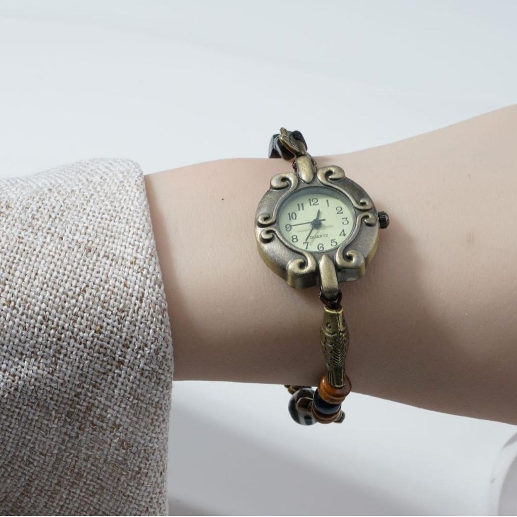 Bracelet Montre Tressé Perles Bronze Vintage Montre Étudiant Dames Montre Décorative Style Marin Européen et Américain