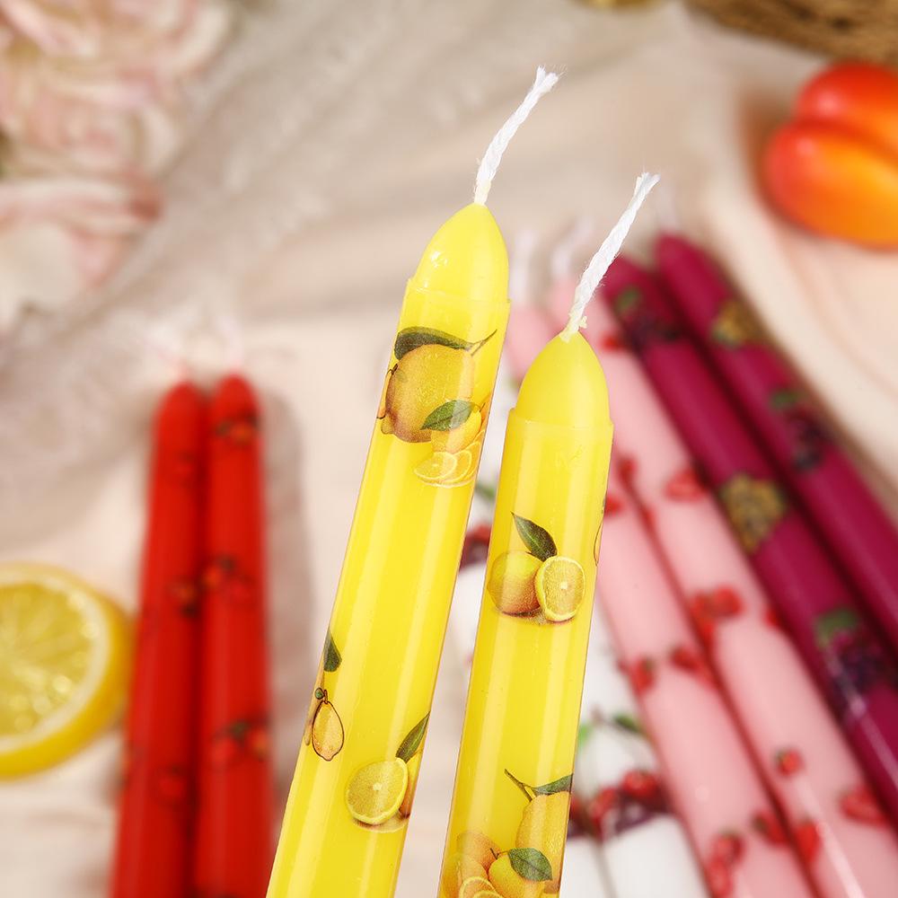 Fruit Print Long Stem Smokeless Taper Candles for Home and Party Decor