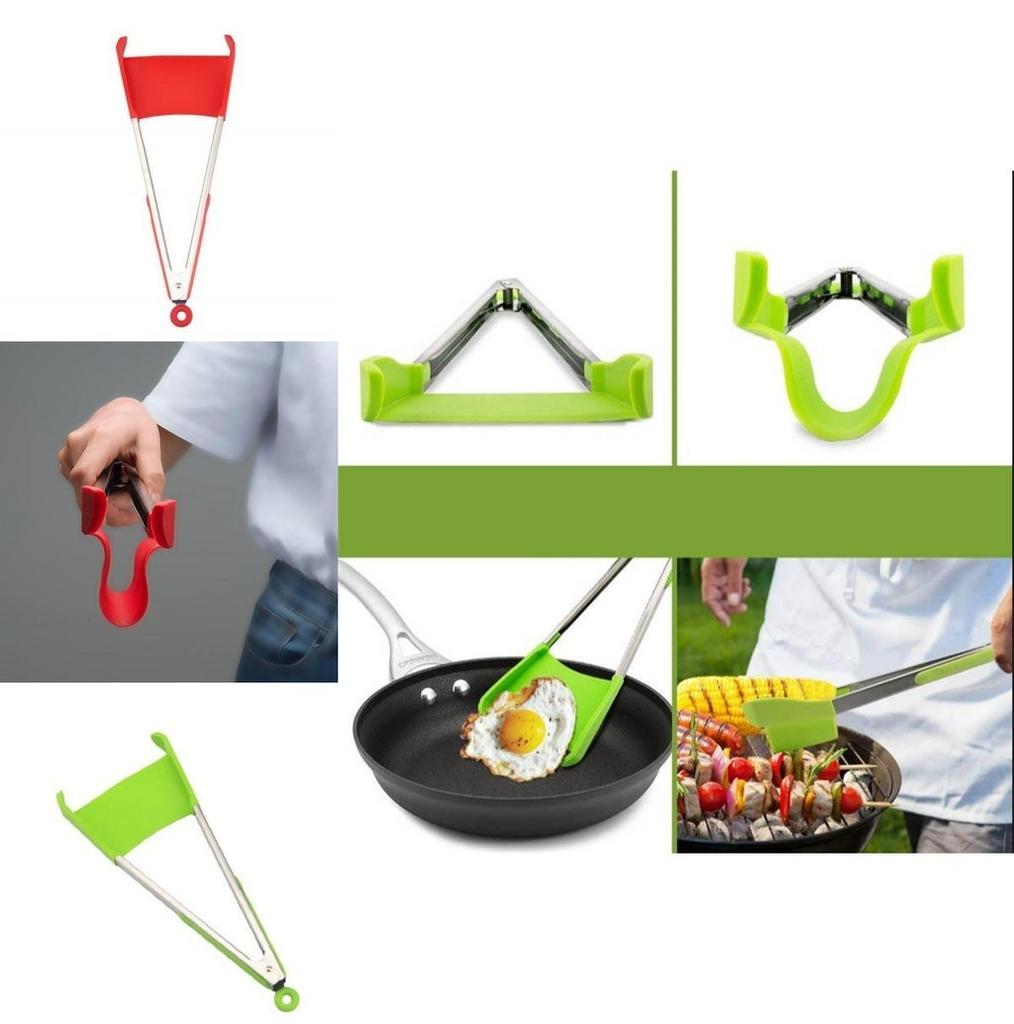 1 In 2 Nonstick Clever Tongs Heat Resistant Silicone Spatula Kitchen Tool Clip