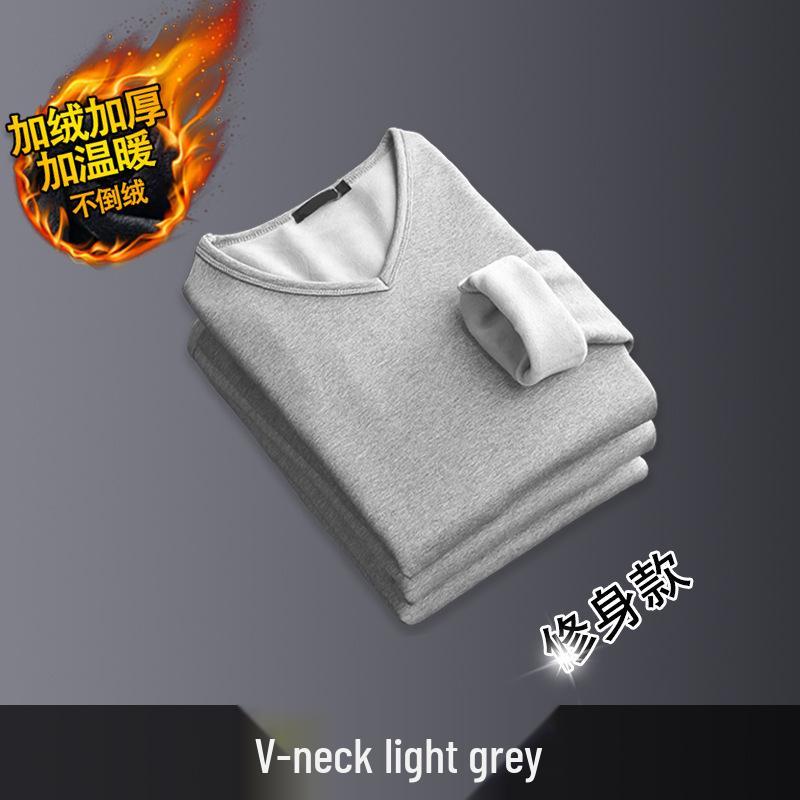 Men's Round Neck Long-Sleeve Velvet T-Shirt - Warm, Slim Fit Base Layer for Autumn/Winter