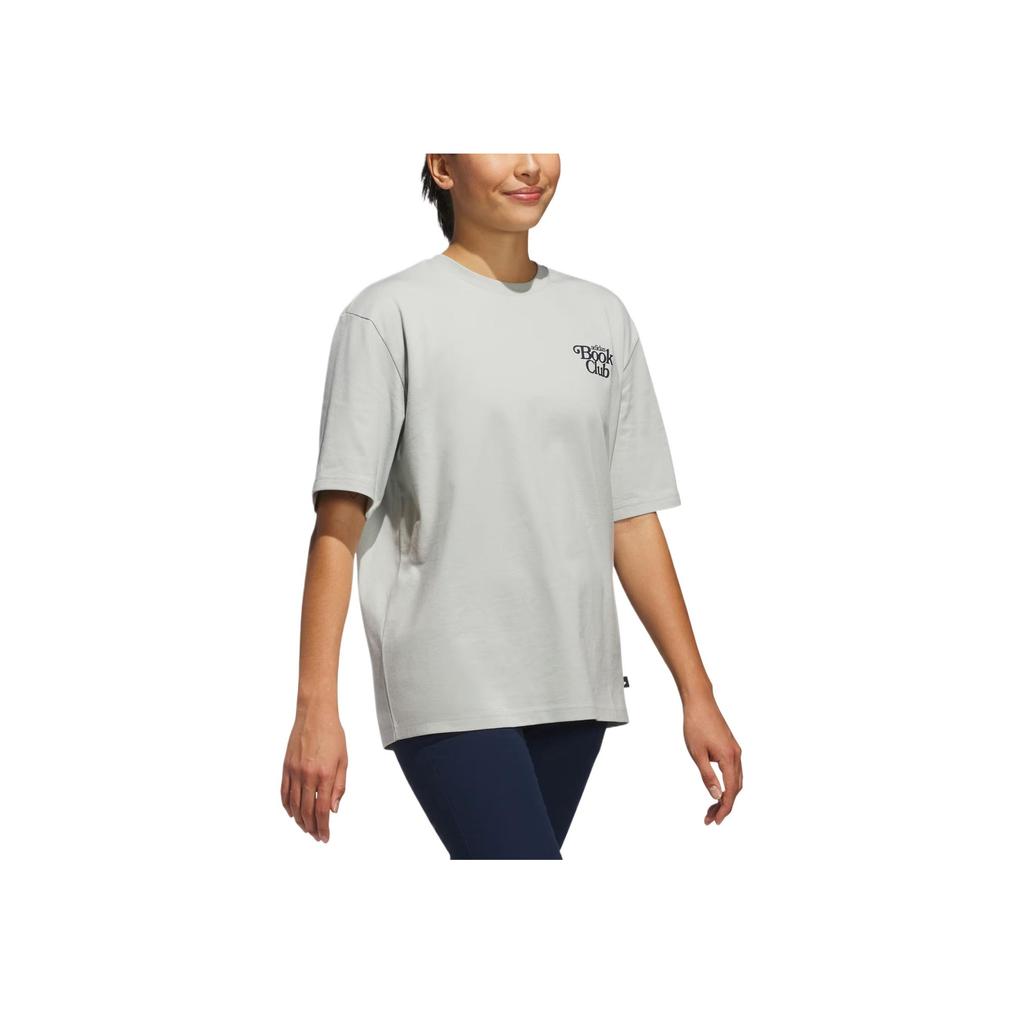 Adidas Golf Book Club Graphic Oversized Tee Soft Comfortable Fashionable Versatile Short Sleeve Drop Shoulder T-Shirt Women Tops Fantasy-Silver JI9499