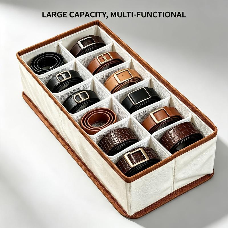 Scatola portaoggetti organizer per cinture a 6/12 scomparti, stile pelle, organizer per cassetti dell'armadio per cinture, cravatte, sciarpe, accessori