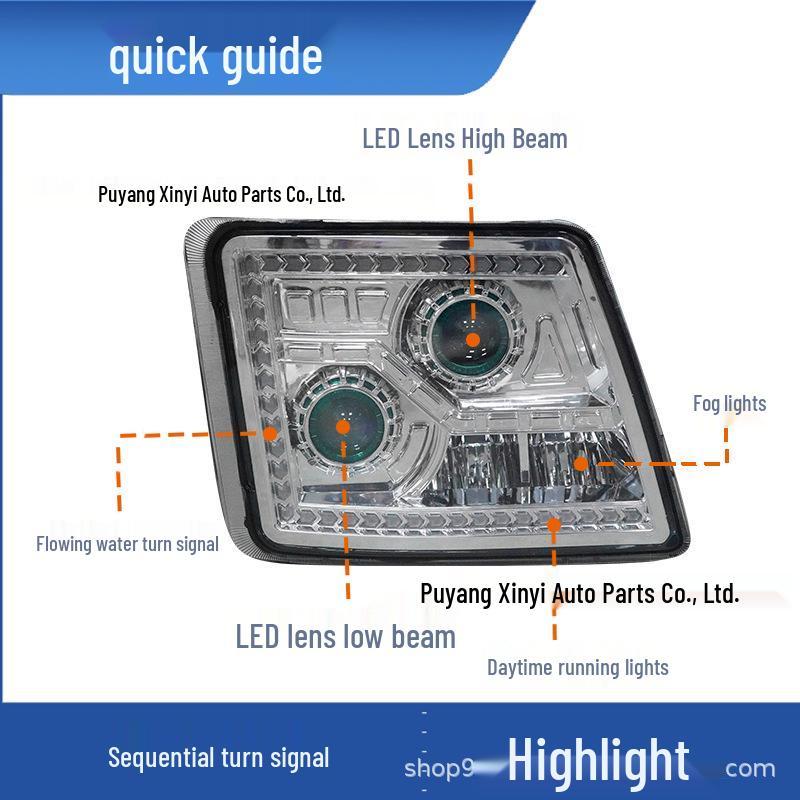 Ultra-Bright Dual-Lens LED Headlight Assembly for Foton GTL Tipper Truck, Model H4-B