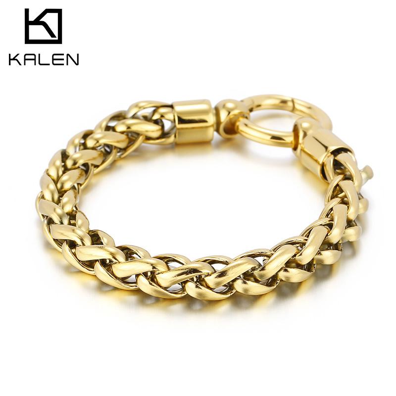 Kalen 316L Stainless Steel Singapore Twisted Chain Men's 210mm Simple Spring Clasp Bracelet Jewelry Accessories