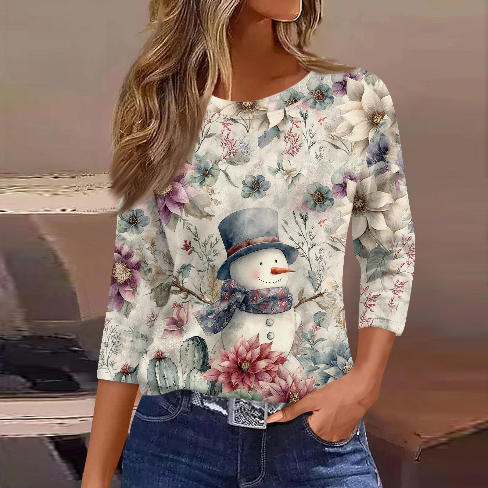 

Женские топы с рукавами 3/4, цветочный принт, винтажная мода, повседневные свободные рубашки с круглым вырезом больших размеров S хаки