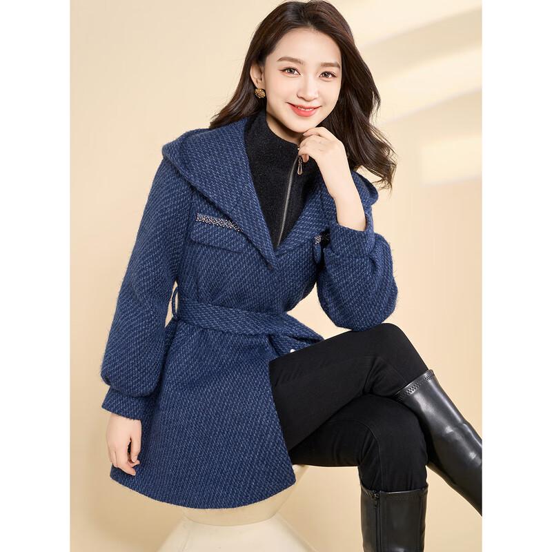 Women's Designer Faux Two-Piece Hooded Woolen Coat