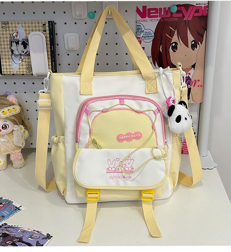 School Bag Cute Contrasting Color Small Fresh College Girl Messenger Bag Ins Large Capacity Student Class Shoulder Tote Bag