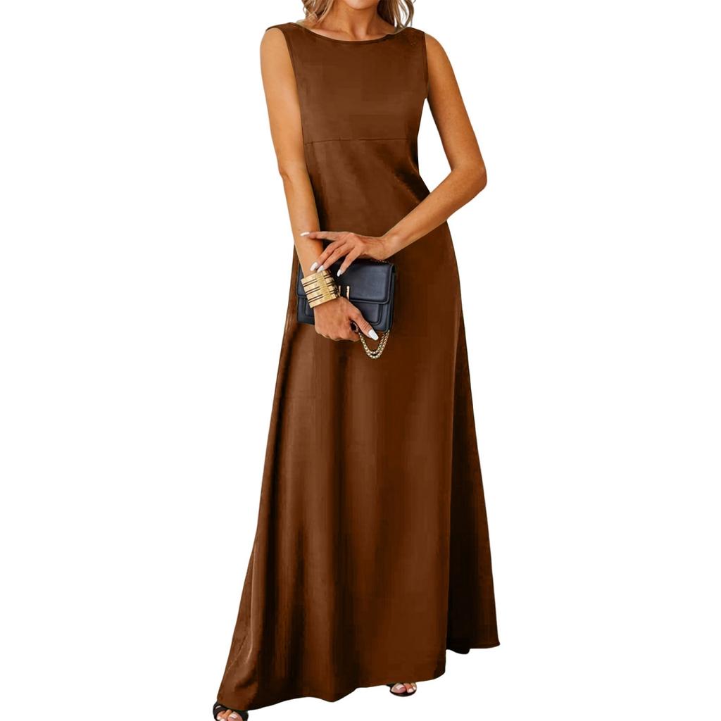 Ladies Fashion Color Sleeveless Dress Long Dress