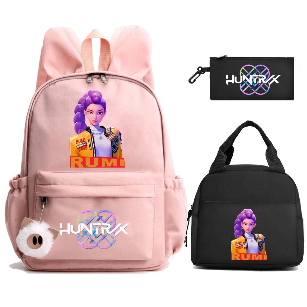 Cartoon Demon Hunters Printed Backpack Lunch Bag Pencil Case for Children Student Schoolbag Girl Kid Gift Women Travel Bag