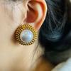 Vintage Premium Glazed Pearl Round Earrings Heavy Industry Ear Clips