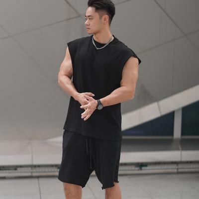 New Sports Vest Men'S Loose Summer Pure Cotton Fitness And Bodybuilding Quick Drying Sleeveless Shoulder White Base Shirt Sleeveless T-Shirt