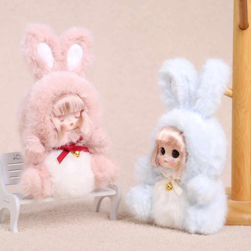 Cute Rabbit Vinyl Dolls Key Chains Plush Stuffed Soft Keyring Backpack Pendants Decoration Toys Gifts