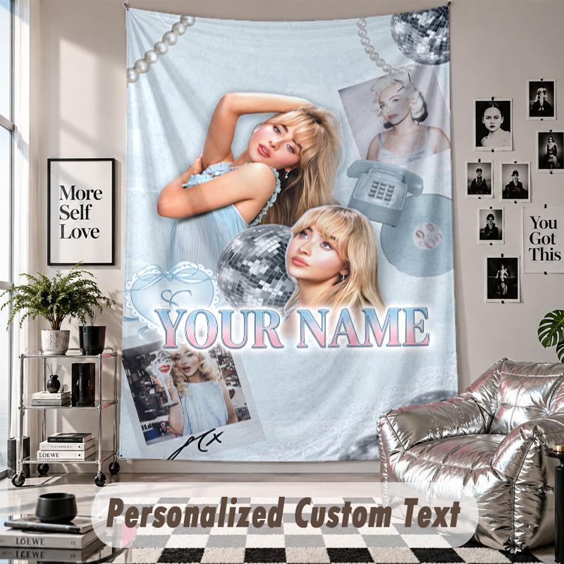 Tapiz para Colgar en la Pared con Nombre y Texto Personalizados, Tapiz Decorativo de Sabrina Carpenter para Dormitorio