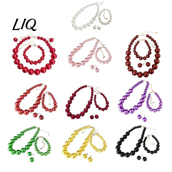 Wedding Necklace Earrings Bracelet 3Pcs/Set Imitation Pearls Jewelry Set, Adjustable Length Choker with Ear Studs Bridal Accessories And Bracelet, Set